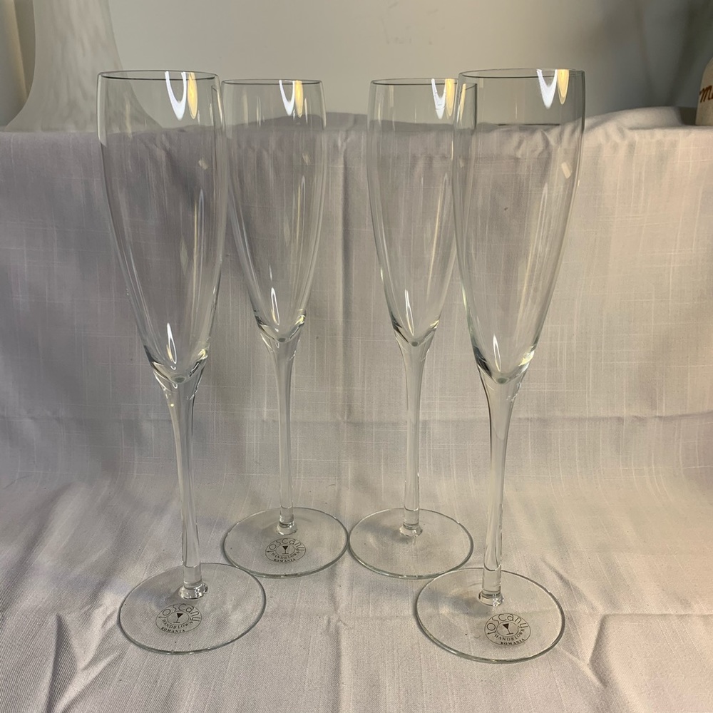 4 Toscany Hand Blown Chanpagne Flute Glasses